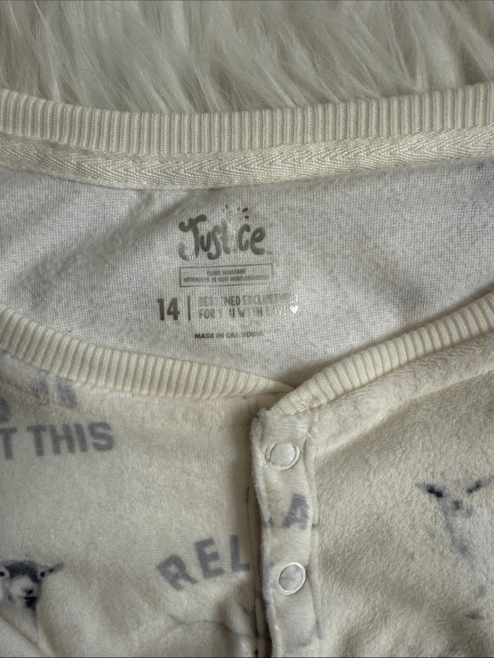 Justice Girls Goat Print Hoodless Onesie Pajamas Size 14 | Cozy Lounge Jumpsuit - Picture 2 of 6